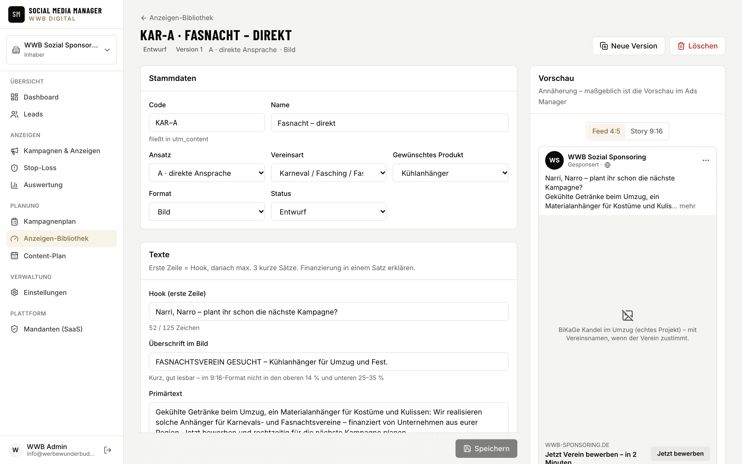 Anzeigen-Editor mit Vorschau